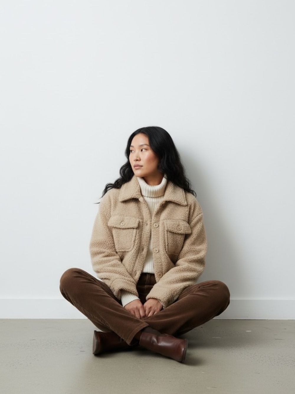 Pink Rose Beige Teddy Sherpa Jacket - Women